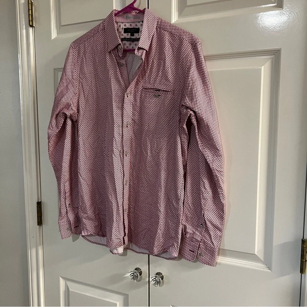 Ted Baker Button Down Shirt Purple and White print size 3 (Medium)